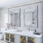 Grand miroir mural emboîtable avec perles de cristal rectangulaires