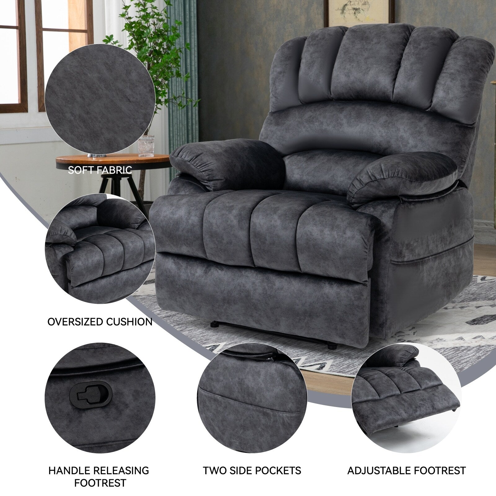 Grand fauteuil inclinable manuel pour adulte, canapé inclinable simple en tissu confortable, fauteuil inclinable rembourré pour salon