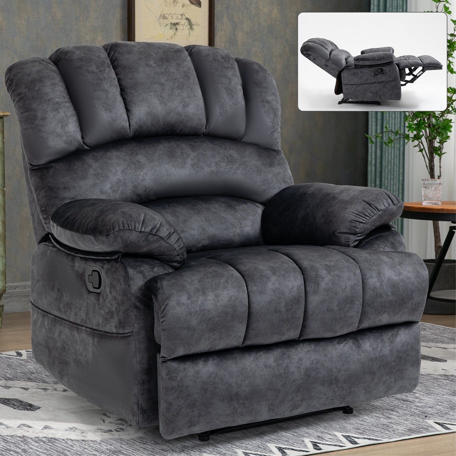 Grand fauteuil inclinable manuel pour adulte, canapé inclinable simple en tissu confortable, fauteuil inclinable rembourré pour salon