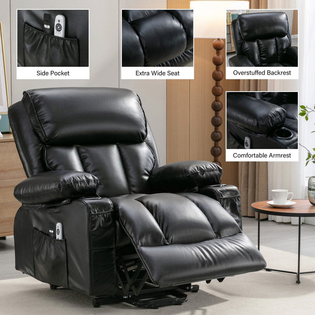 Grand fauteuil inclinable électrique avec chauffage et massage 8 points - Télécommande, port USB
