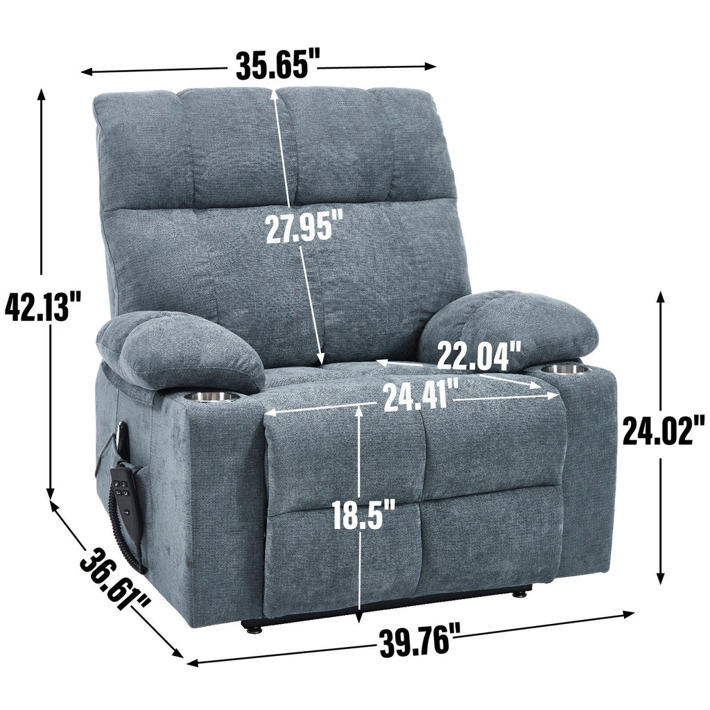 Fauteuil inclinable électrique Lazy Boy à double moteur en chenille avec massage et chauffage lombaire, deux porte-gobelets, gris-bleu