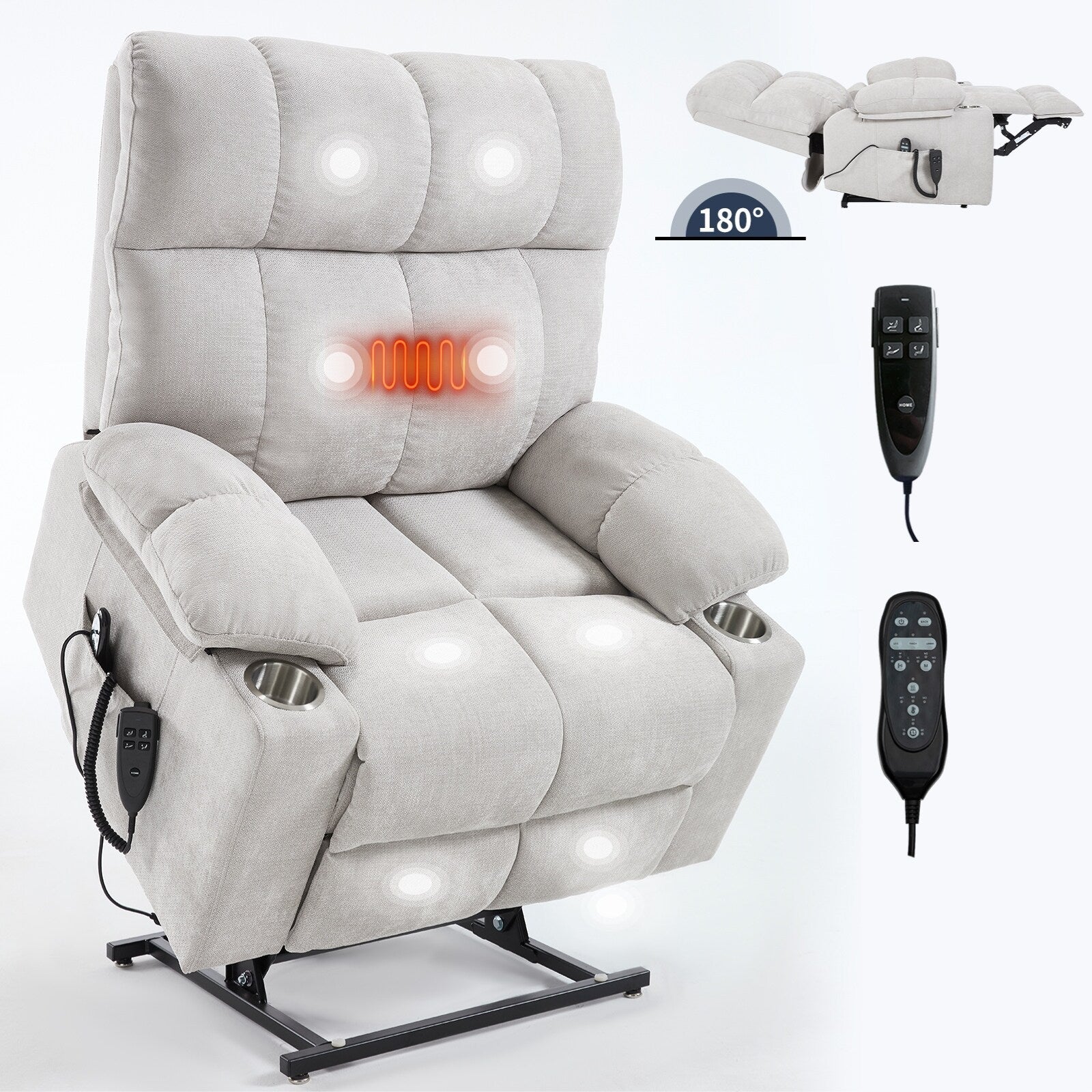 Fauteuil inclinable électrique Lazy Boy à double moteur en chenille avec massage et chauffage lombaire, deux porte-gobelets, gris-bleu