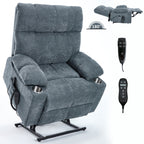 Fauteuil inclinable électrique Lazy Boy à double moteur en chenille avec massage et chauffage lombaire, deux porte-gobelets, gris-bleu