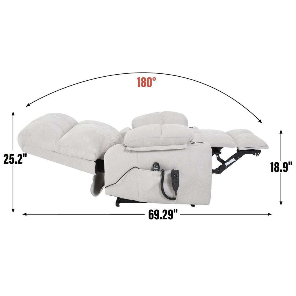 Fauteuil inclinable électrique Lazy Boy à double moteur en chenille avec massage et chauffage lombaire, deux porte-gobelets, gris-bleu