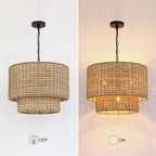 Lustre tambour à 4 lumières en rotin Lennie de 20 po avec auvent noir - 20 po de largeur - 20 po de largeur