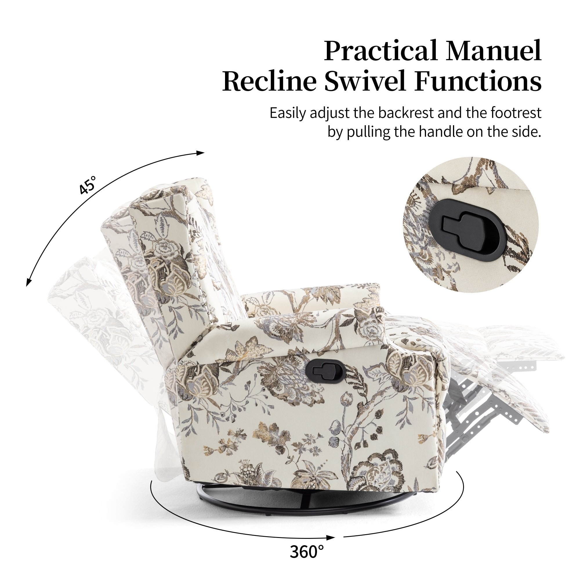 Ensemble de 2 fauteuils inclinables pivotants et coulissants de 29 po de largeur avec dossier à poussée manuelle