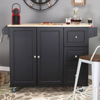 Desserte de cuisine Sophia &amp; William avec abattant et plateau en bois d'hévéa, desserte de cuisine roulante avec grand meuble de rangement