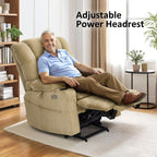 Fauteuil inclinable électrique à double moteur MCombo, grand format, avec massage et double chauffage, pour personnes âgées de grande taille, tissu R7635