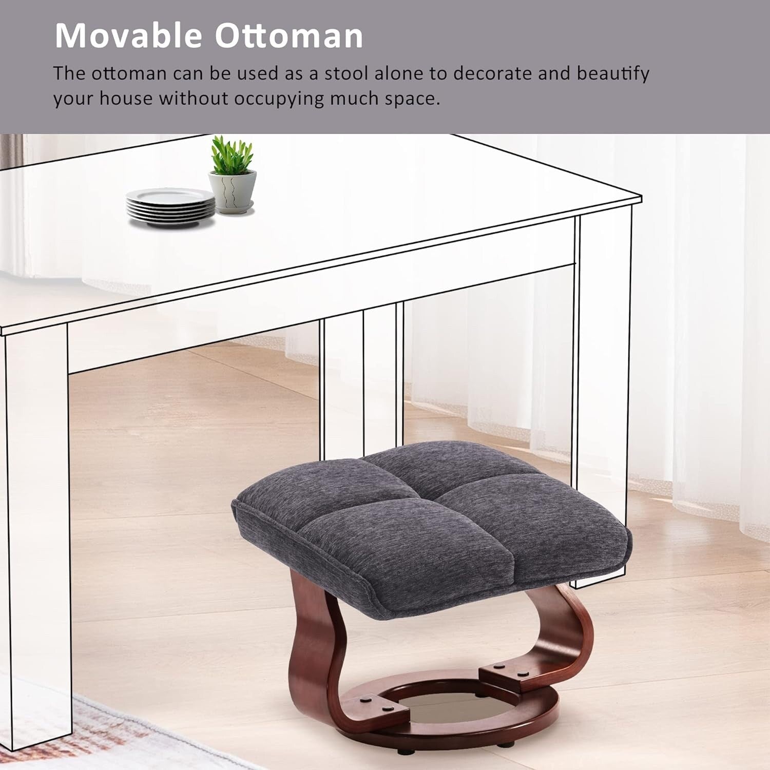 Ensemble de 2 fauteuils inclinables pivotants avec pouf et coussin de nuque, tissu chenille