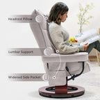 Ensemble de 2 fauteuils inclinables pivotants avec pouf et coussin de nuque, tissu chenille