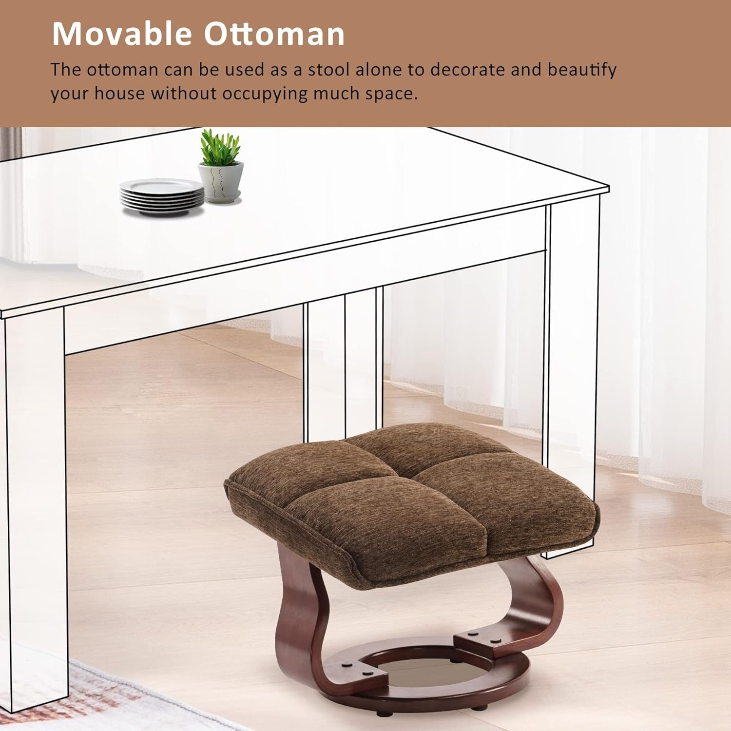 Ensemble de 2 fauteuils inclinables pivotants avec pouf et coussin de nuque, tissu chenille