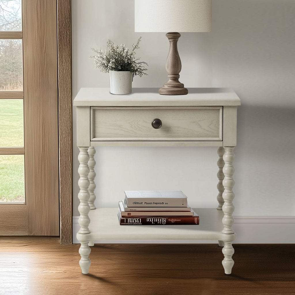 Table de chevet Madison Park Signature Beckett en bois tourné avec tiroir et étagère