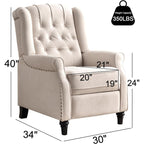 Fauteuil inclinable à dossier relevable, fauteuil en tissu avec décoration rivetée, fauteuil d'appoint simple
