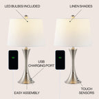 Lampe de table LED Makena 22,75 cm en fer moderne et glamour avec port de chargement USB (lot de 2) par JONATHAN Y