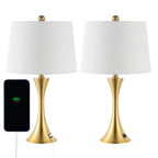 Lampe de table LED Makena 22,75 cm en fer moderne et glamour avec port de chargement USB (lot de 2) par JONATHAN Y