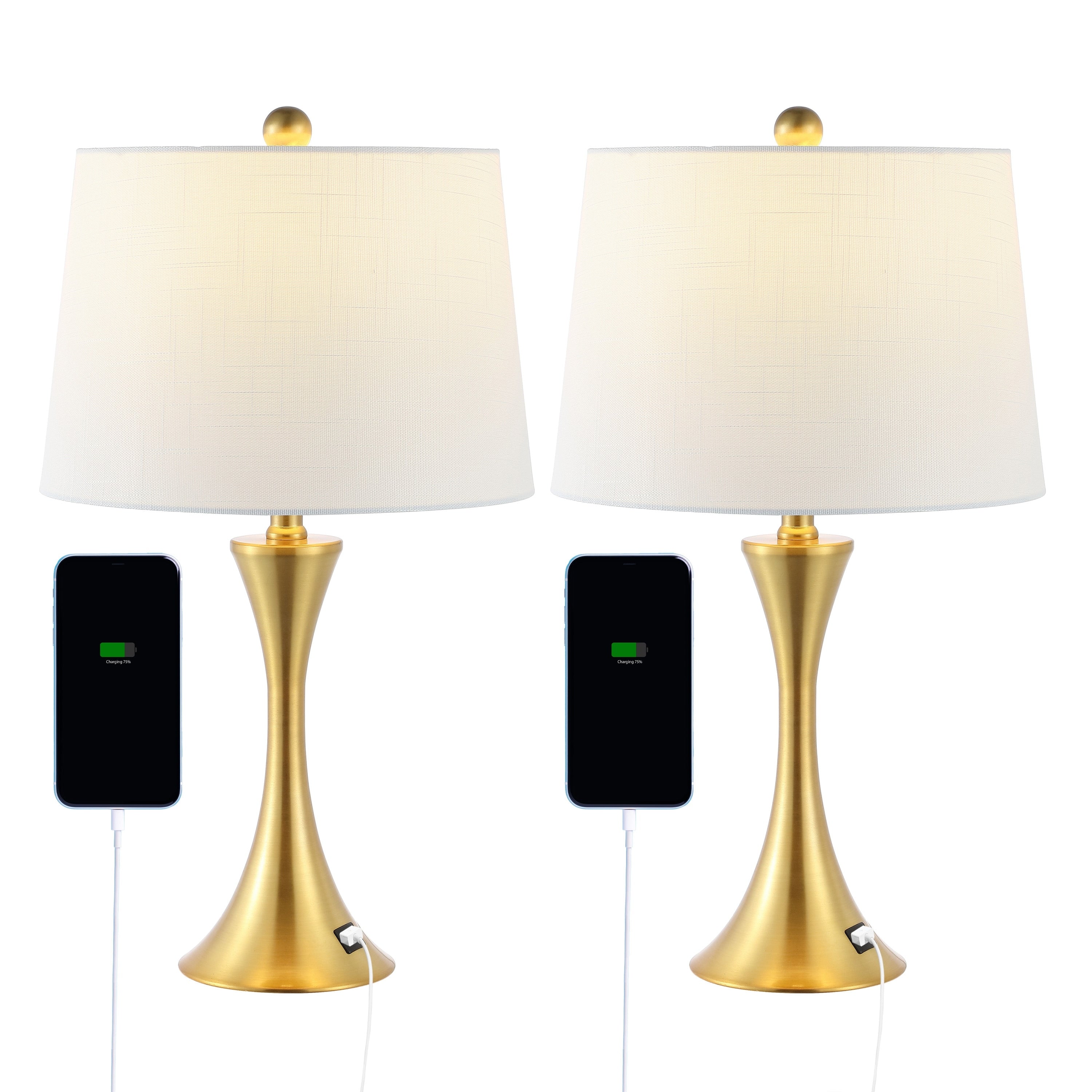 Lampe de table LED Makena 22,75 cm en fer moderne et glamour avec port de chargement USB (lot de 2) par JONATHAN Y