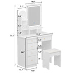 Coiffeuse avec table et tabouret, miroir et éclairage LED