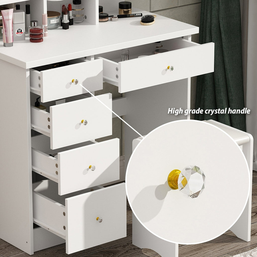 Coiffeuse avec table et tabouret, miroir et éclairage LED