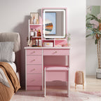 Coiffeuse avec table et tabouret, miroir et éclairage LED