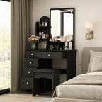 Coiffeuse avec table et tabouret, miroir et éclairage LED