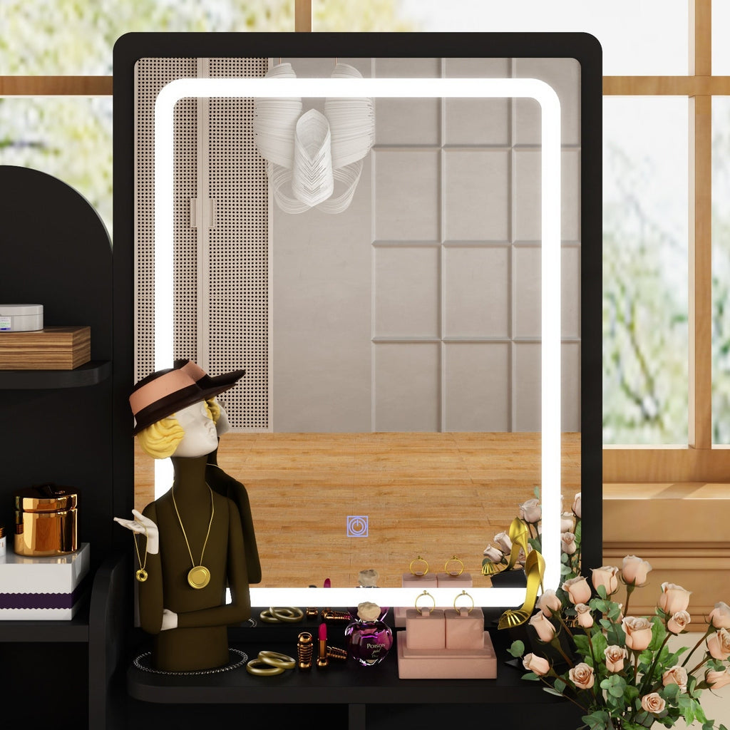 Coiffeuse avec table et tabouret, miroir et éclairage LED