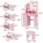 Coiffeuse avec table et tabouret, miroir et éclairage LED