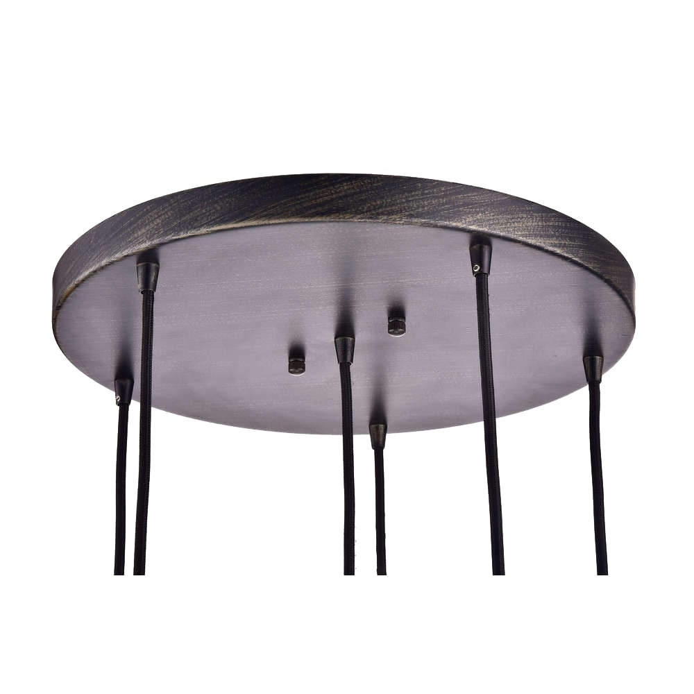 Suspension Mariana à 6 lumières en verre cognac noir antique et base ronde