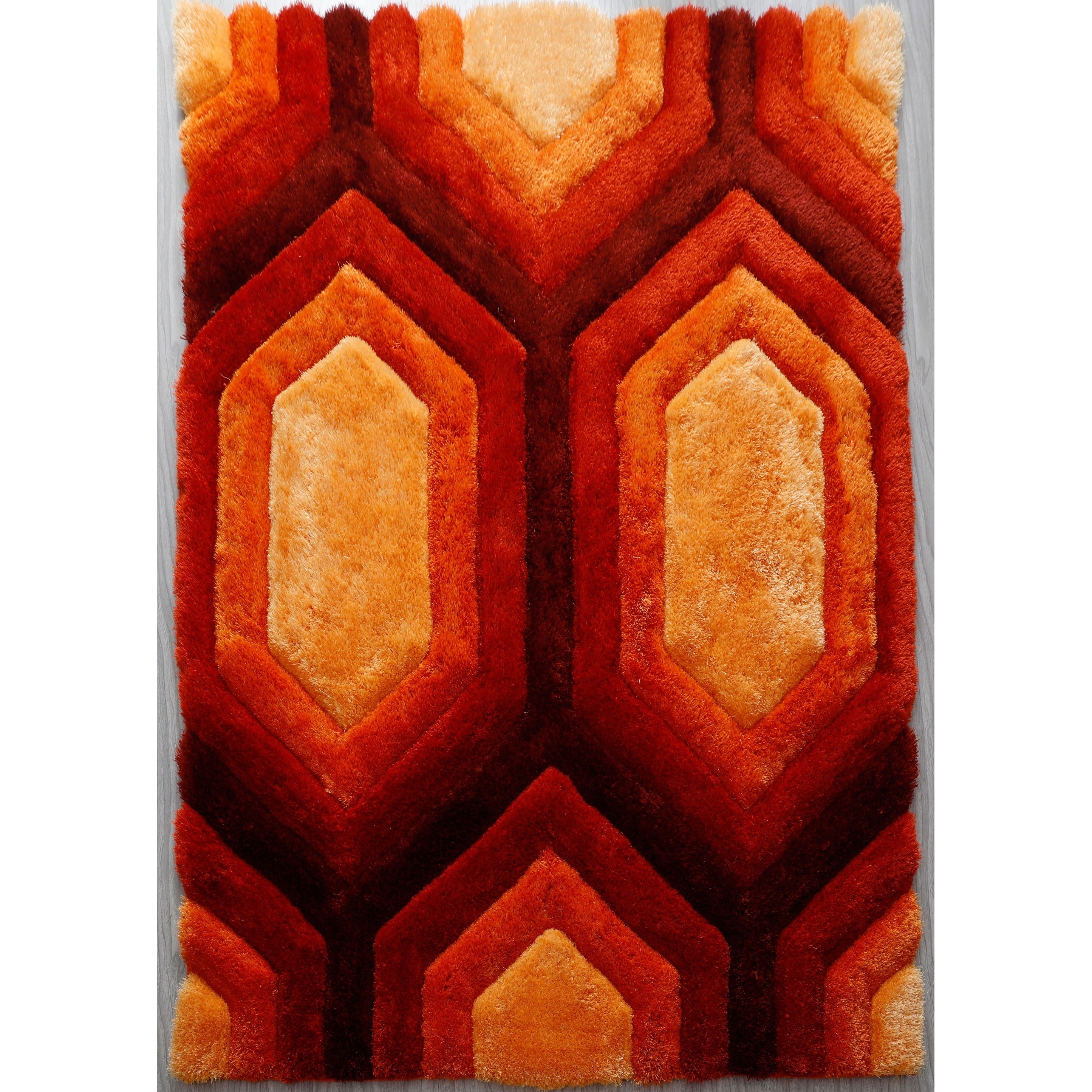 Tapis contemporain Mateos Shag rouge/orange