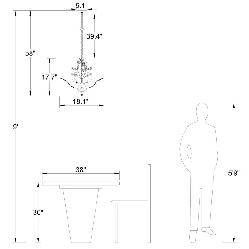 Lustre classique/traditionnel unique Maxax à 4 lumières avec accents en cristal