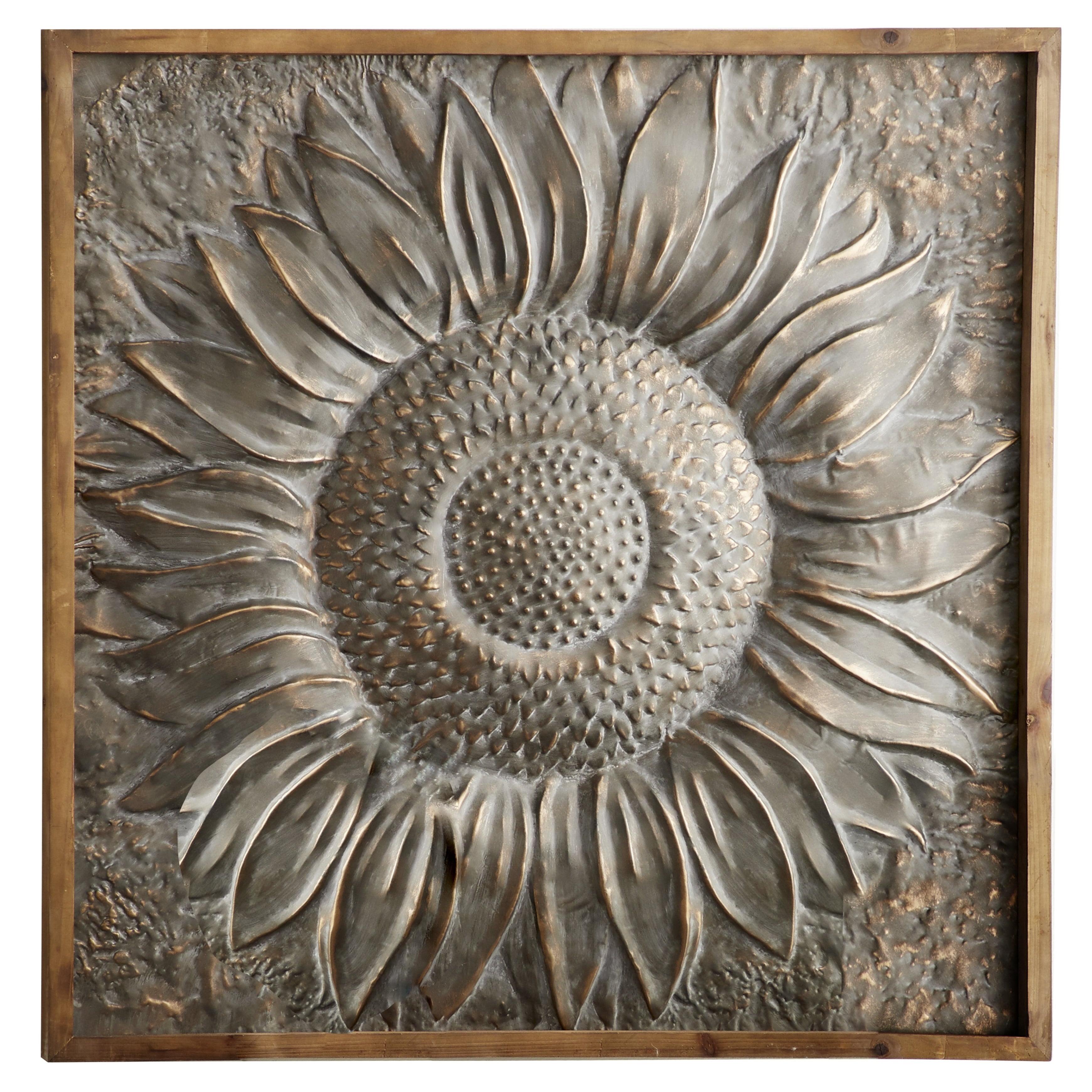 Décoration murale en métal motif tournesol floral avec détails en relief - Gris - Roche River Decor