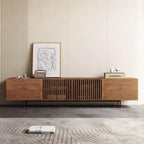 Meuble TV moderne du milieu du siècle avec 4 portes et rangements, compatible avec les téléviseurs jusqu'à 100 pouces, idéal pour le salon