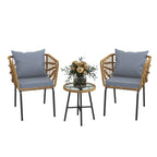 Ensemble de bistrot d'extérieur en osier Moasis 3 pièces avec 2 chaises et table basse