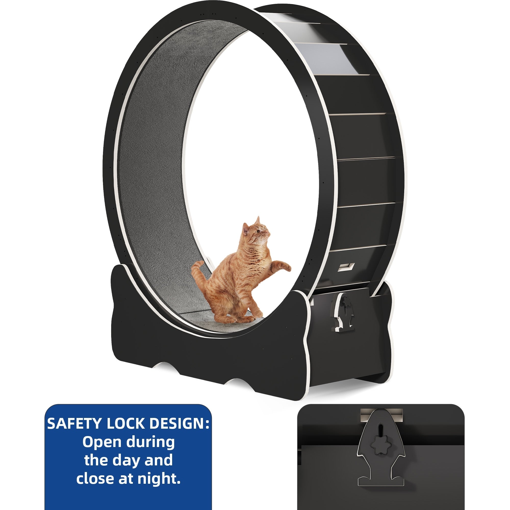 Moasis 43,3 pouces Grand tapis de course en bois pour chat avec roue d'exercice et piste recouverte de moquette