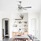 Ventilateur de plafond moderne en cristal chromé de 52 pouces avec télécommande