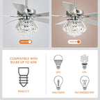 Ventilateur de plafond moderne en cristal chromé de 52 pouces avec télécommande