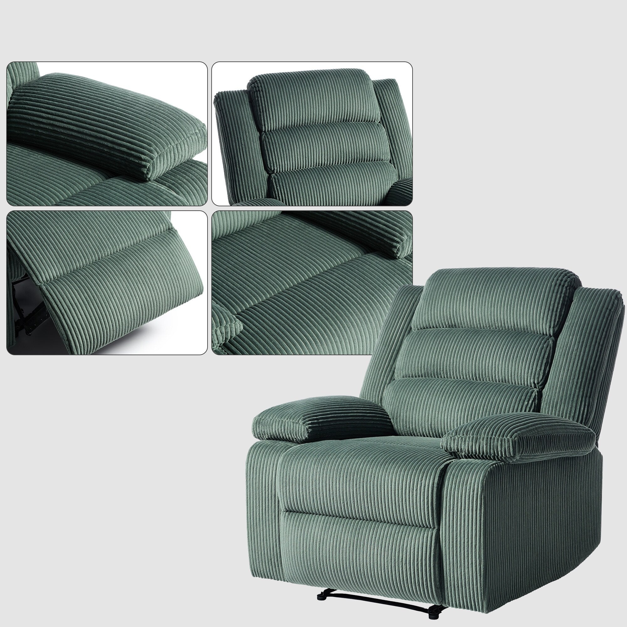 Fauteuil inclinable manuel moderne en velours côtelé, fauteuil inclinable réglable avec accoudoirs larges