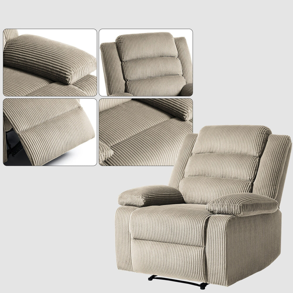 Fauteuil inclinable manuel moderne en velours côtelé, fauteuil inclinable réglable avec accoudoirs larges