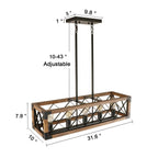 Lustre rectangulaire en bois à 5 lumières de style ferme moderne pour salle à manger - 31,6 L x 10 l x 7,8 H