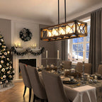 Lustre rectangulaire en bois à 5 lumières de style ferme moderne, avec verre grainé et îlot de cuisine pour salle à manger – 31,5 L x 8,75 l x 8 H