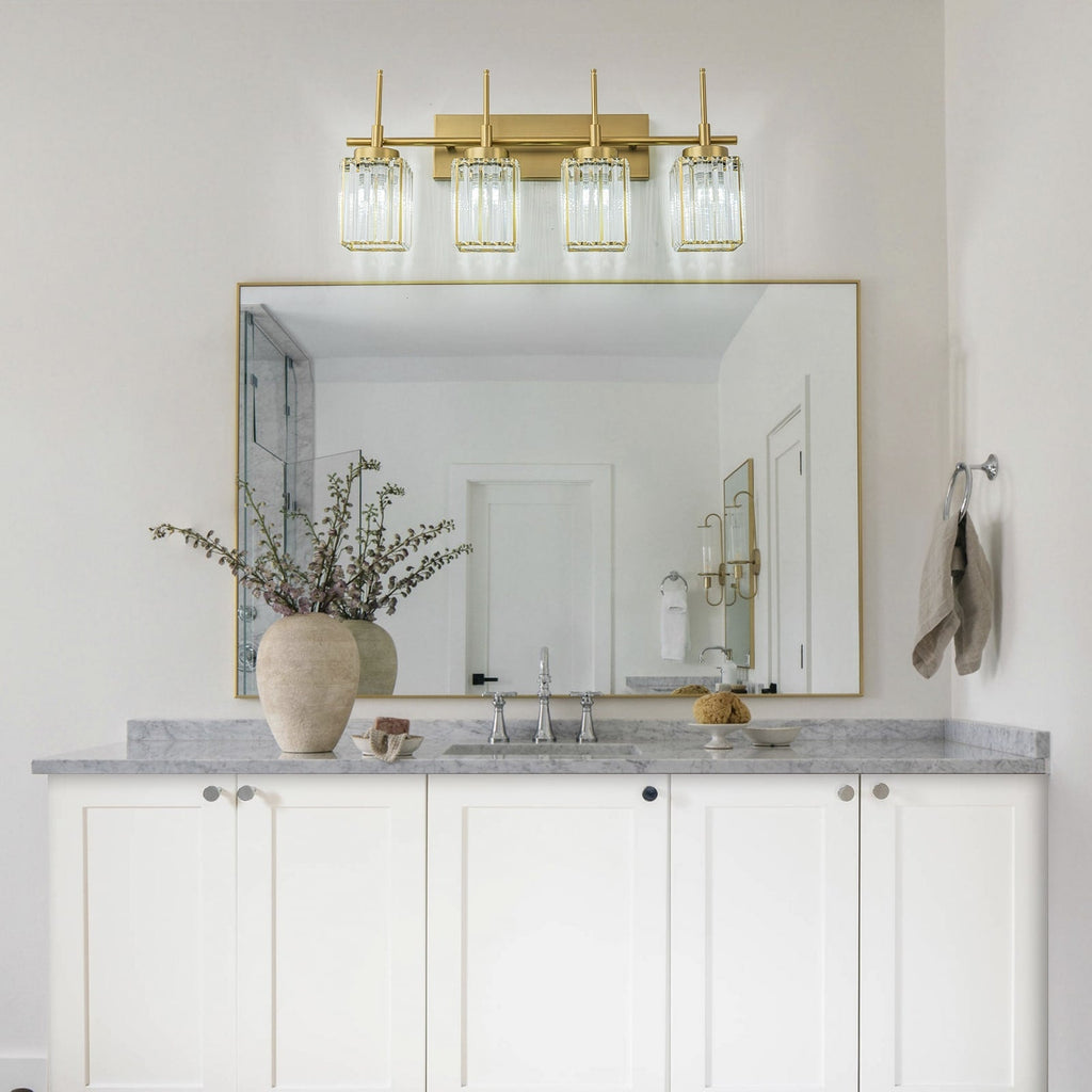 Applique murale moderne dorée à intensité variable, style cylindre glamour pour salle de bain, en cristal, pour meuble-lavabo