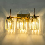 Applique murale moderne dorée à intensité variable, style cylindre glamour pour salle de bain, en cristal, pour meuble-lavabo