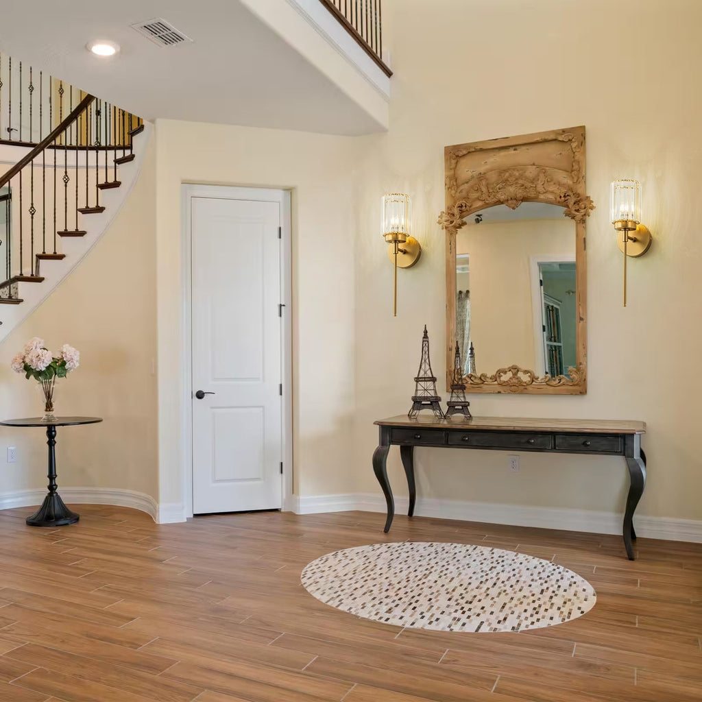 Applique murale moderne dorée à intensité variable, style cylindre glamour pour salle de bain, en cristal, pour meuble-lavabo