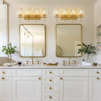 Applique murale moderne dorée à intensité variable, style cylindre glamour pour salle de bain, en cristal, pour meuble-lavabo