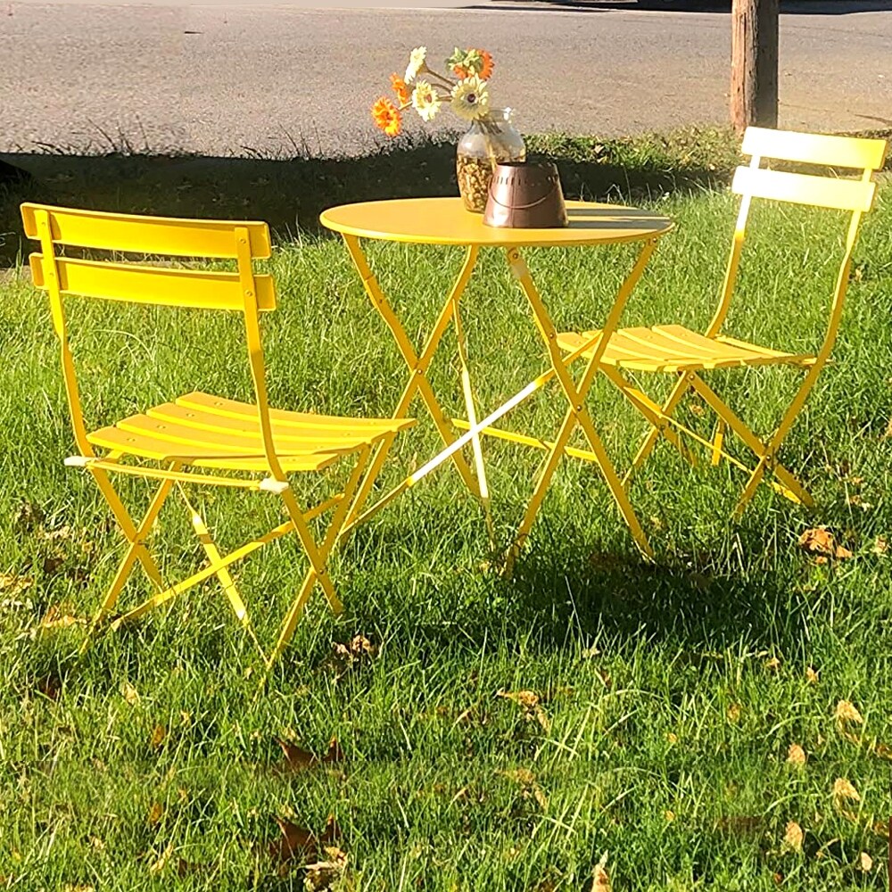 Ensemble bistrot pliant en métal 3 pièces, résistant aux intempéries, pour l'extérieur et l'intérieur, idéal pour la terrasse, la cour et le jardin.