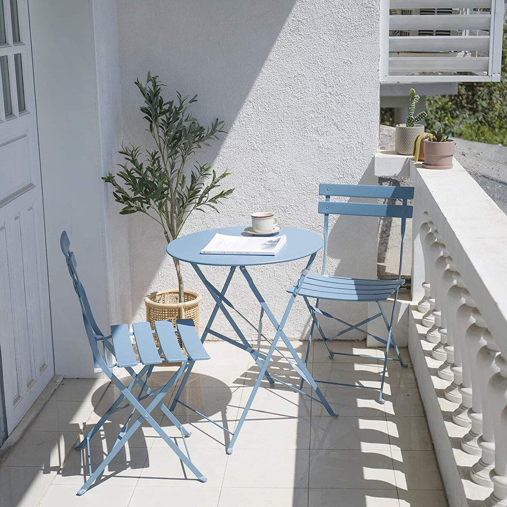 Ensemble bistrot pliant en métal 3 pièces, résistant aux intempéries, pour l'extérieur et l'intérieur, idéal pour la terrasse, la cour et le jardin.