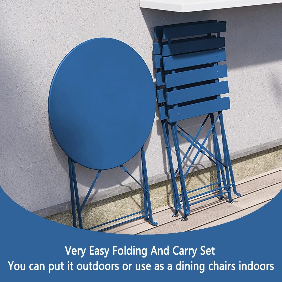 Ensemble bistrot pliant en métal 3 pièces, résistant aux intempéries, pour l'extérieur et l'intérieur, idéal pour la terrasse, la cour et le jardin.