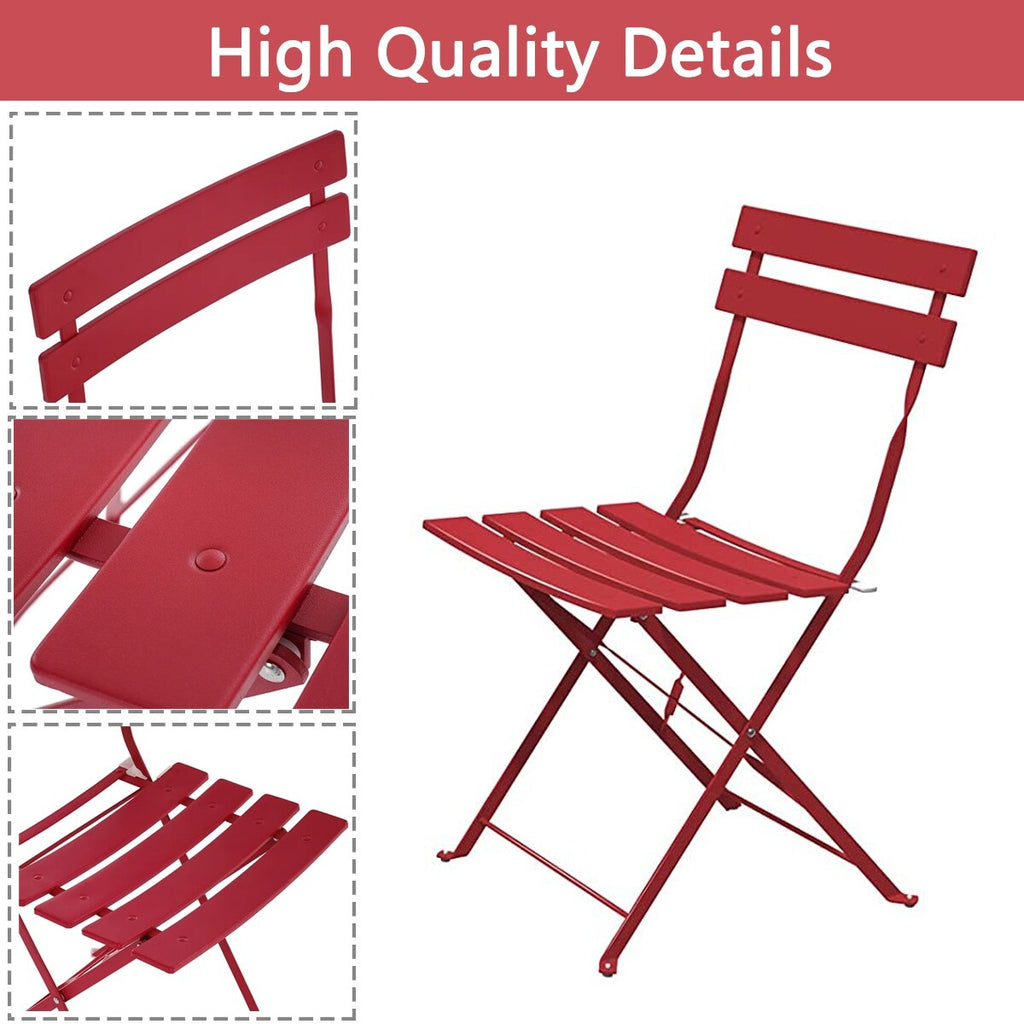 Ensemble bistrot pliant en métal 3 pièces, résistant aux intempéries, pour l'extérieur et l'intérieur, idéal pour la terrasse, la cour et le jardin.