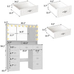 Miroir de maquillage pliable blanc moderne avec éclairage réglable - 40,2 x 54,1