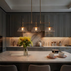 Lustre moderne Mola en verre grainé doré à 3 lumières, luminaire suspendu linéaire pour salle à manger