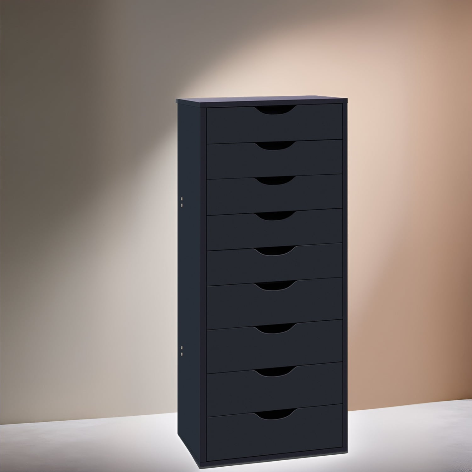 Armoire étroite en bois à 9 tiroirs avec tiroirs coulissants en douceur et étagère de rangement supérieure